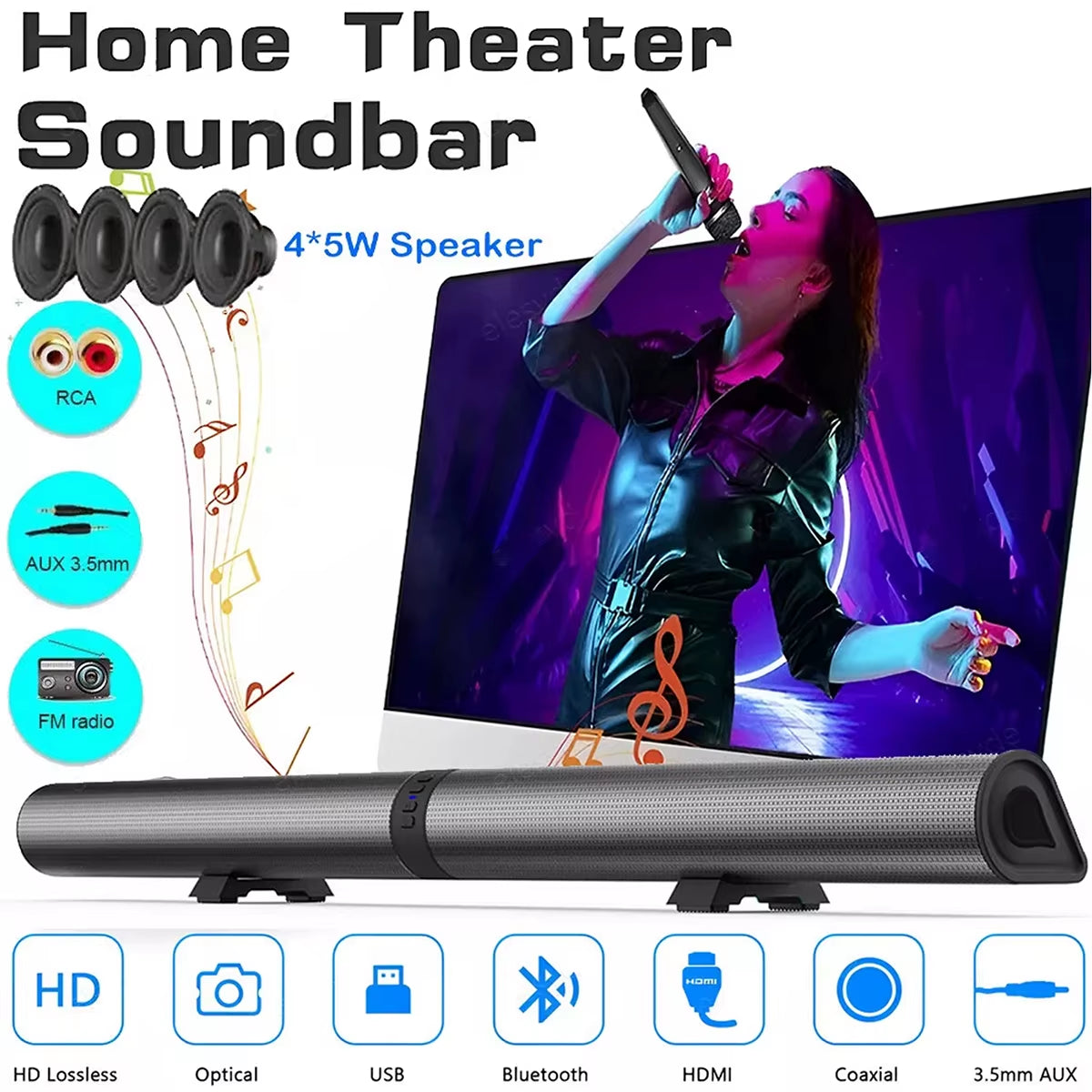 TV Soundbar Stereo Detachable Bluetooth Speaker FM Radio Column PC Sound Bar Speakers Split 2 Speakers for Home Theater System