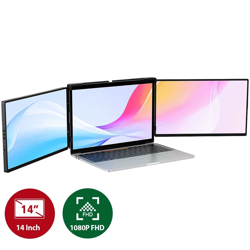 Ustation Z 14 Tri Screen Laptop Monitor Extender Triple Display Portable Workstation for Dell Mac ASUS HP Plug & Play