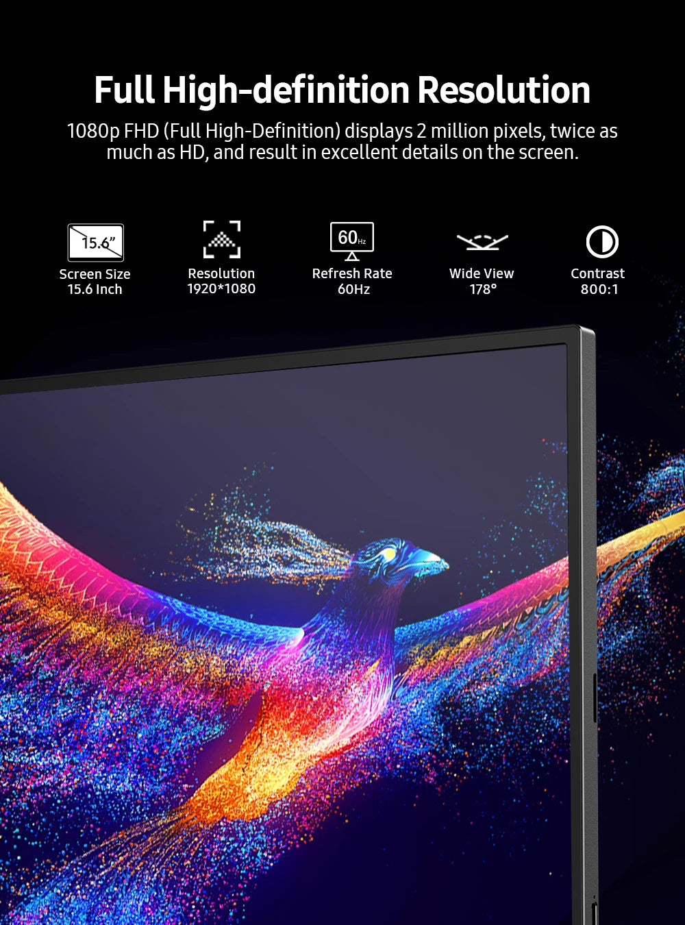 15.6 Inch Touchscreen Portable Monitor 1080P FHD IPS Gaming Display USB-C Screen with Hdr/Freesync/Speakers/Mini HDMI
