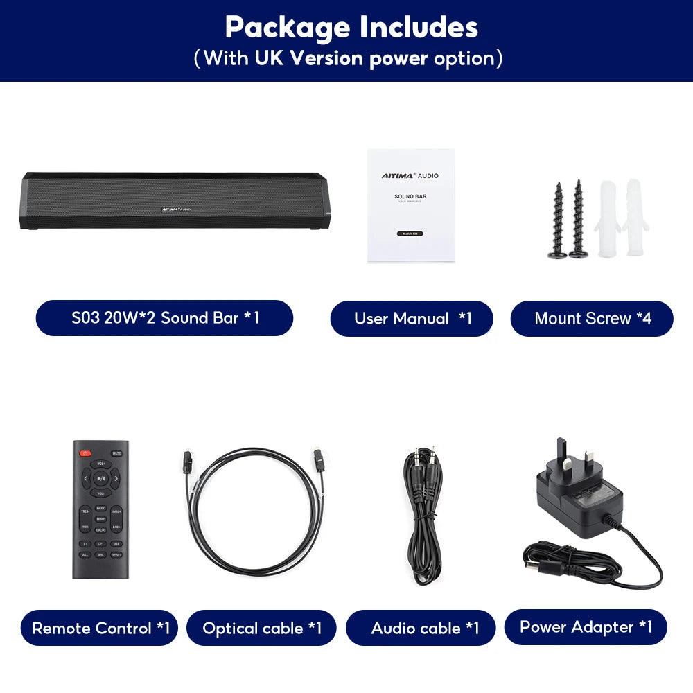 S03 Sound Bar for TV 100W Bluetooth 5.0 Soundbar Bass Home Sound Theater Stereo Subwoofer Surround Wireless Speakers