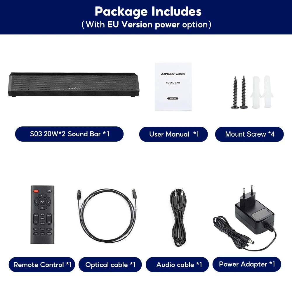S03 Sound Bar for TV 100W Bluetooth 5.0 Soundbar Bass Home Sound Theater Stereo Subwoofer Surround Wireless Speakers