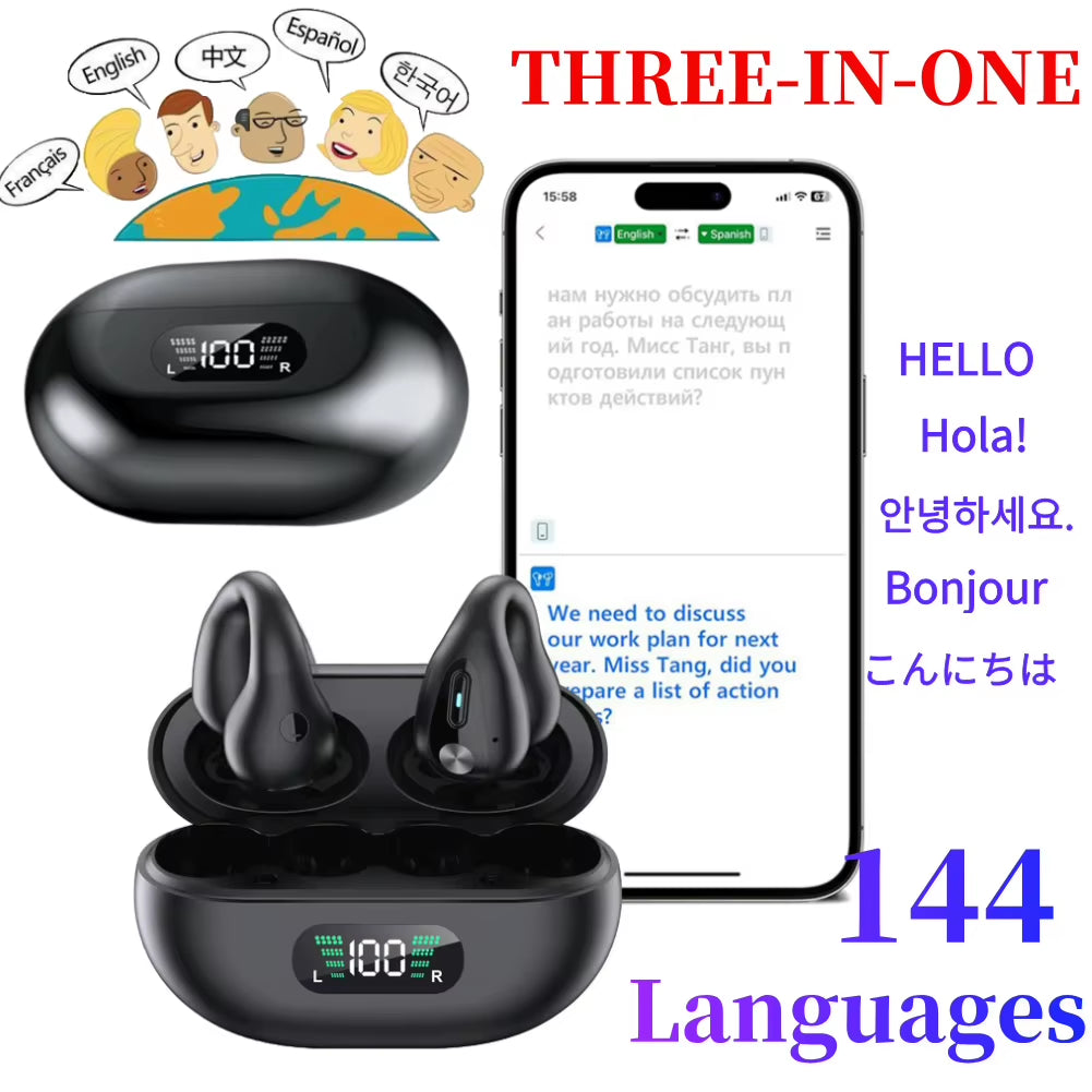 Smart AI Translator Earbuds 144 Languages Noise Cancelling Wireless BT Headset Instant Translator Smart Voice Real Time 
