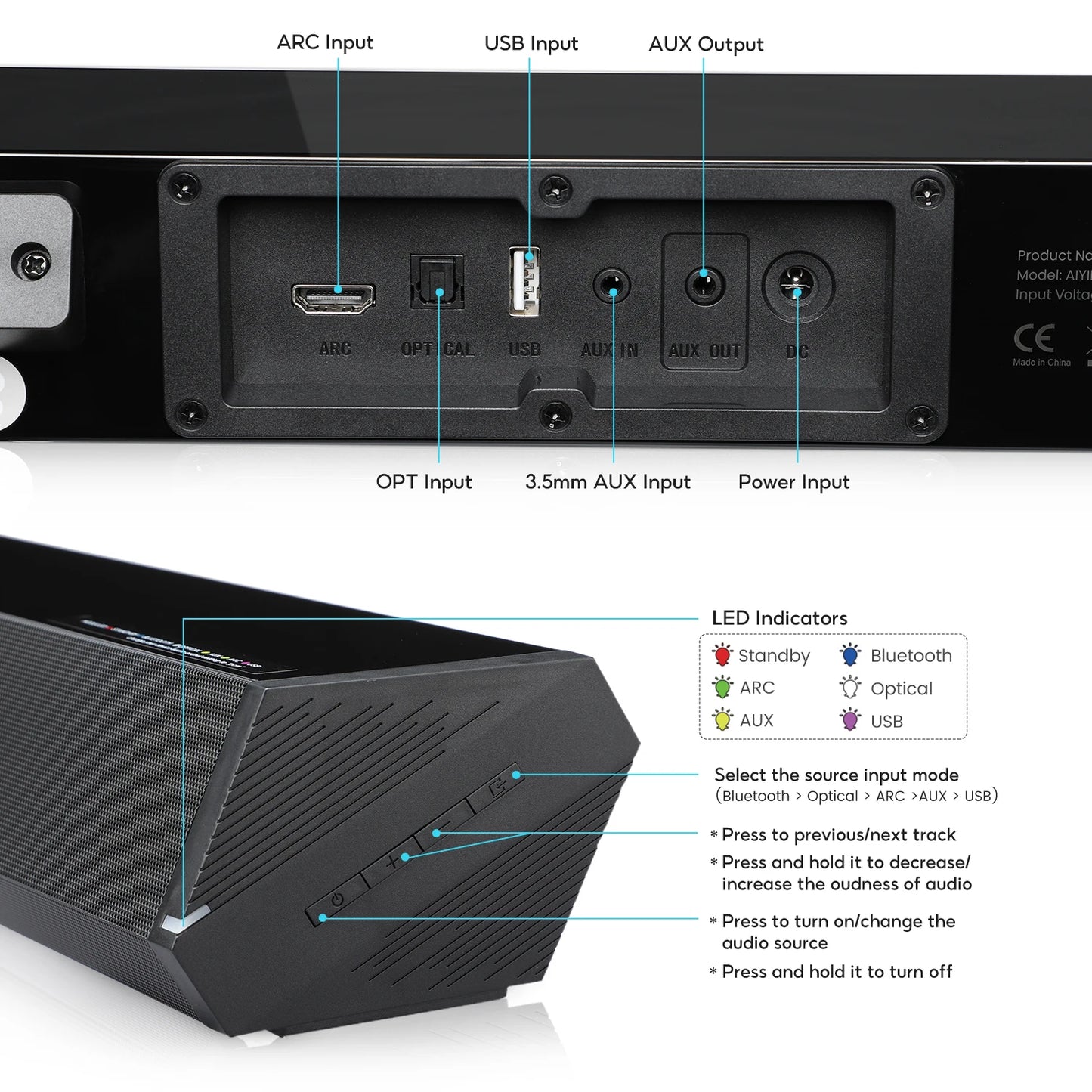 S03 Sound Bar for TV 100W Bluetooth 5.0 Soundbar Bass Home Sound Theater Stereo Subwoofer Surround Wireless Speakers