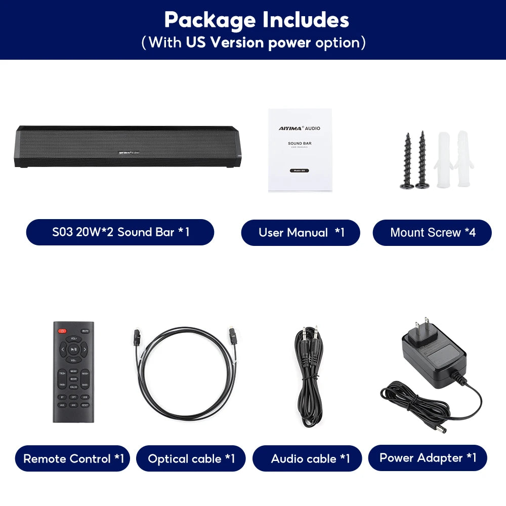 S03 Sound Bar for TV 100W Bluetooth 5.0 Soundbar Bass Home Sound Theater Stereo Subwoofer Surround Wireless Speakers
