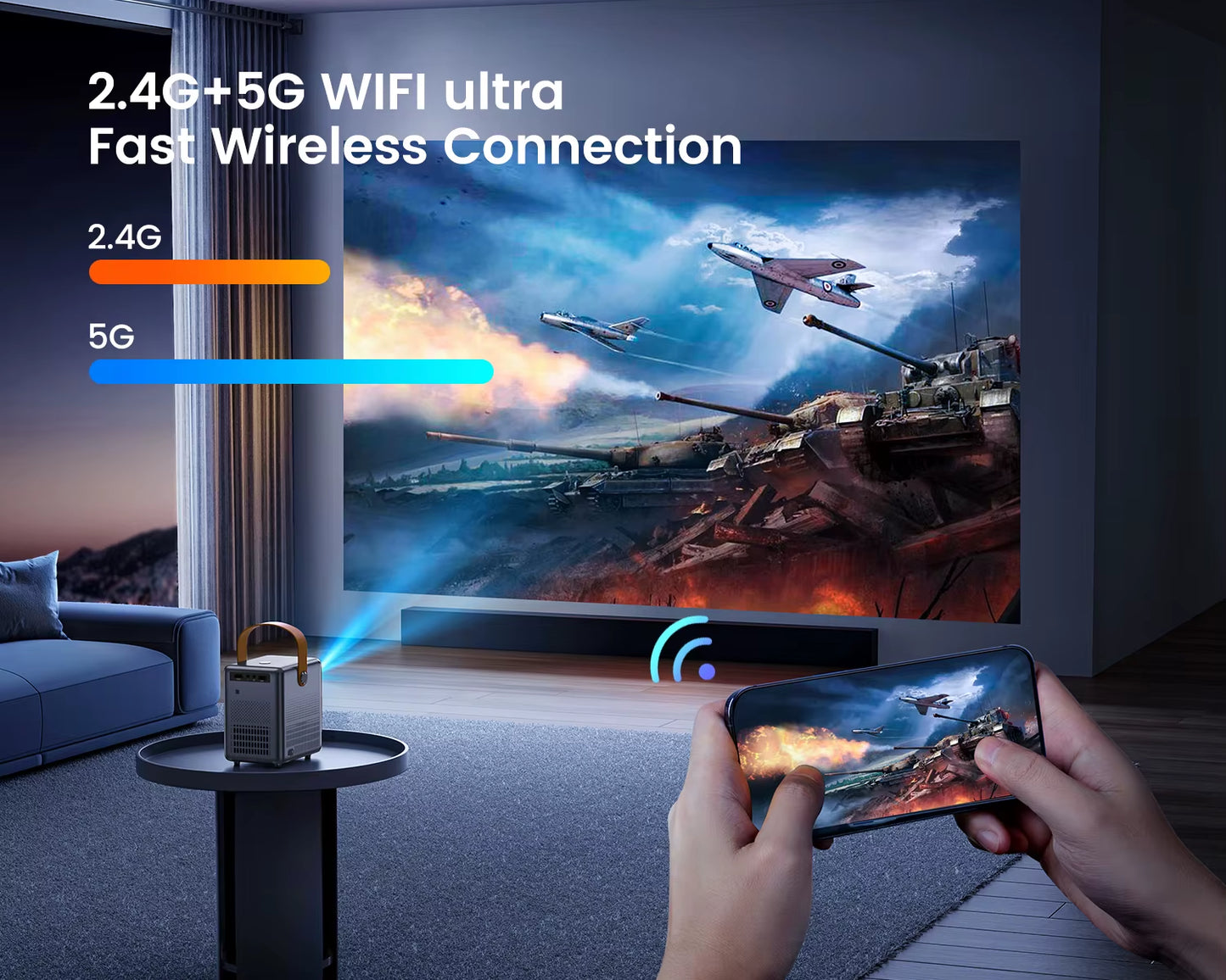 Portable Projector 18000Lu 5G Wifi Bluetooth Theater Projector Support Full HD 1080P Display Home Cinema Projector