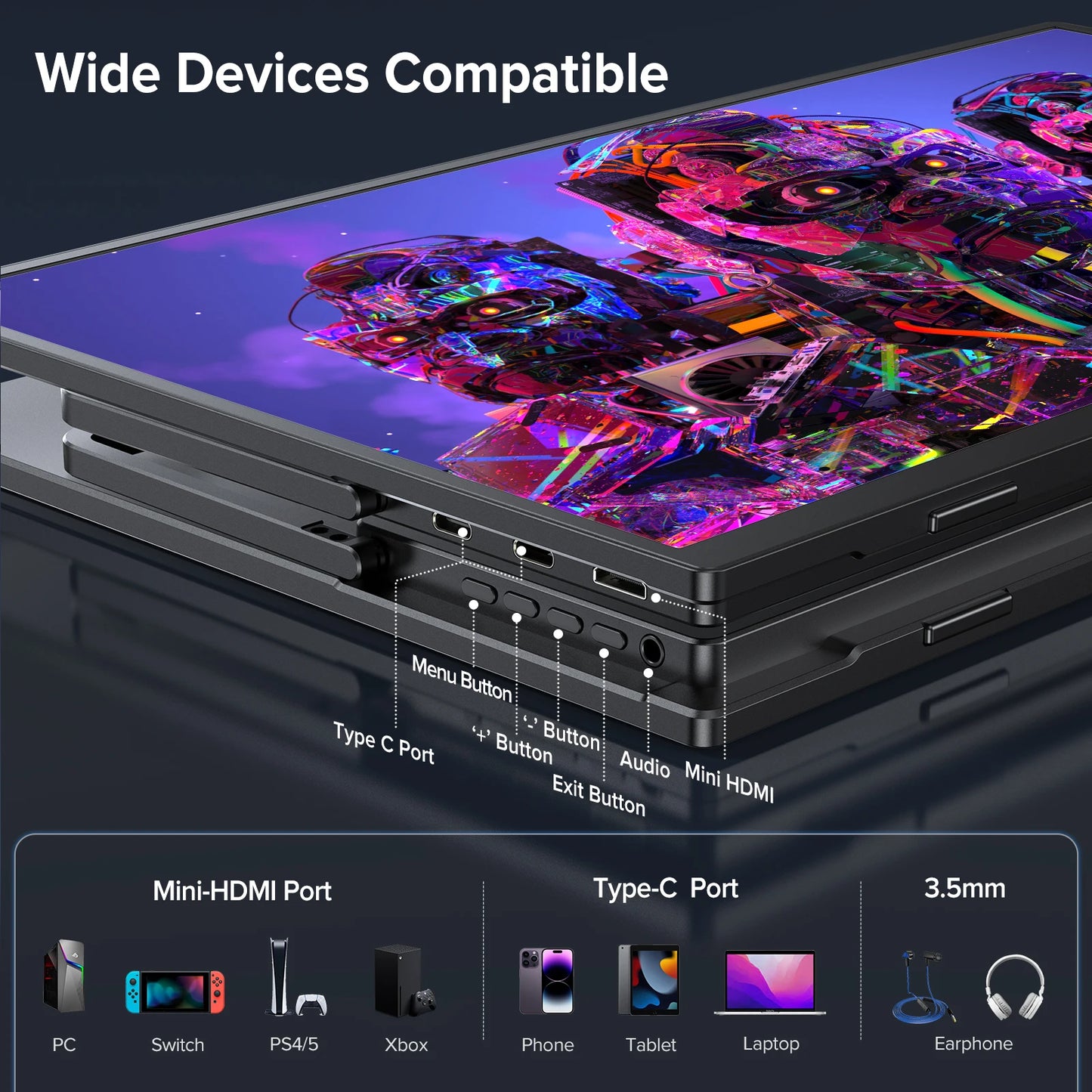 17.3 Inch 2K 144Hz Portable Gaming Monitor 2560X1440 HDR Freesync IPS Display for PC Mac Phone Game Console Steam Deck