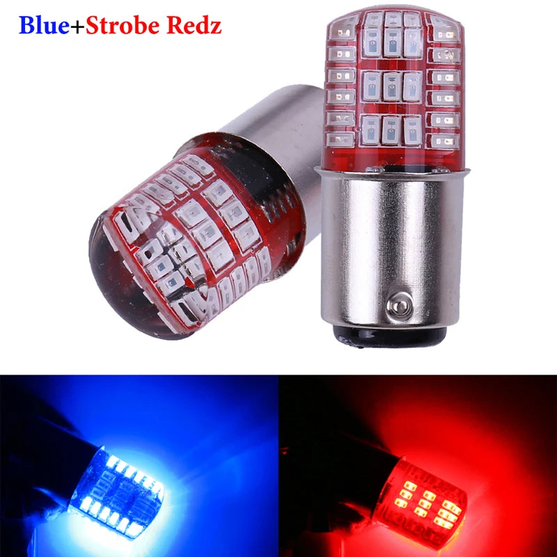 BAY15D P21/5W 1157 Led Double Color Strobe LED 3014 42 LED Flash Light Brake Blink Light Lamp Bulb Red White Blue Auto Brake