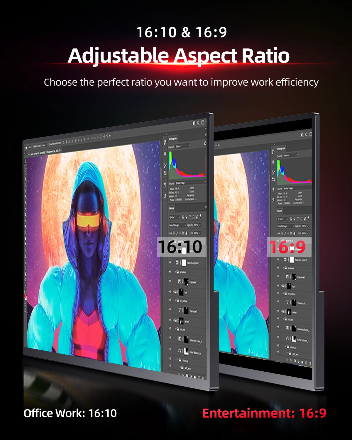 16" 2K Portable Monitor 2560*1600 16:10 100%Srgb 500Cd/M² 120Hz Gaming Display for Xbox PS5 Switch Laptop Mac Phone
