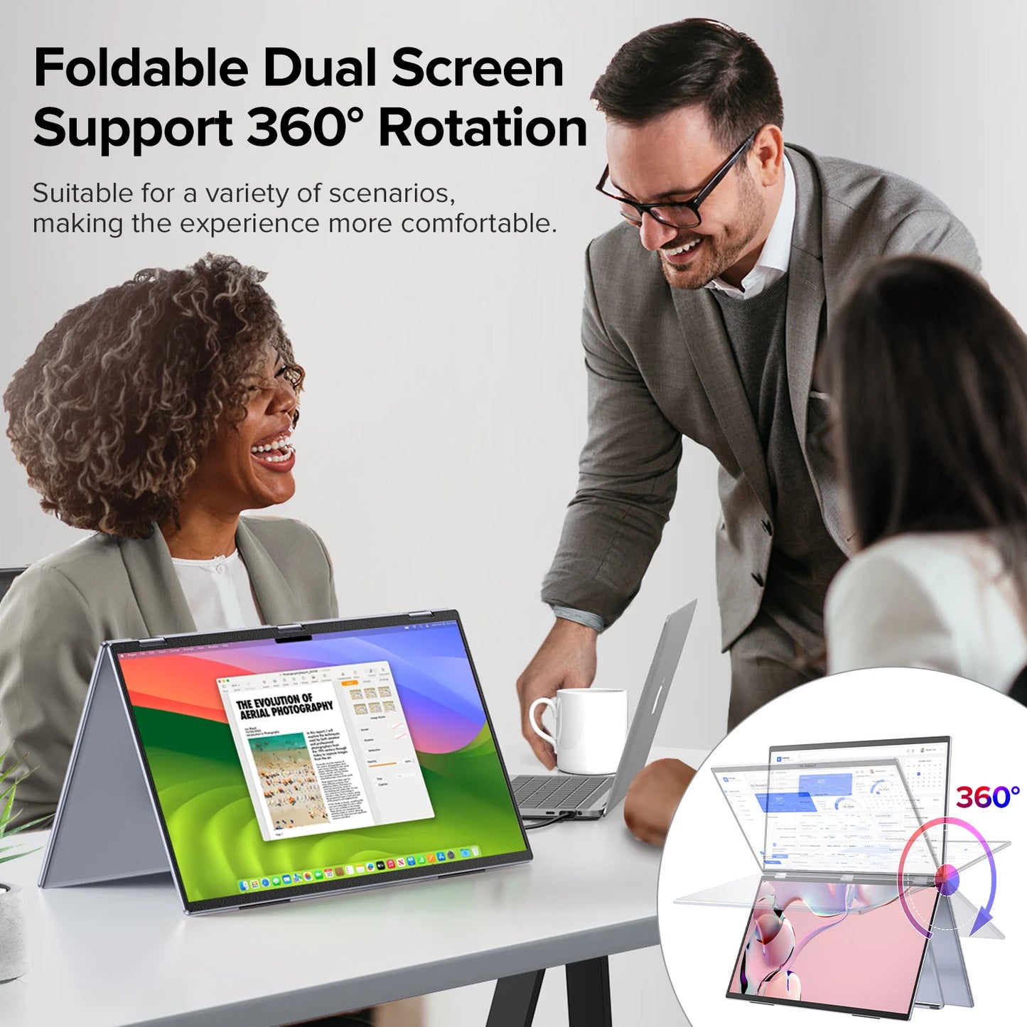 Delta Max 18.5" Portable Monitor for Laptop Screen Extender FHD 1080P Dual Display with VESA 360° Folding Stacked Tripl