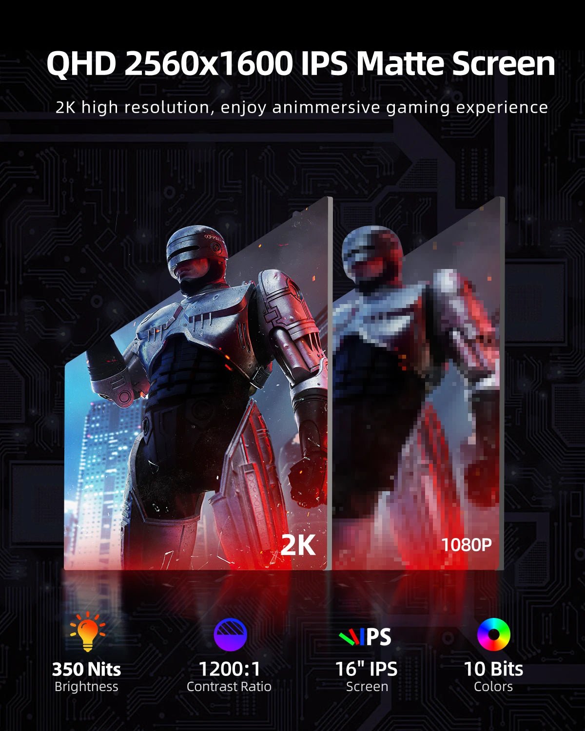 16" 2K Portable Monitor 2560*1600 16:10 100%Srgb 500Cd/M² 120Hz Gaming Display for Xbox PS5 Switch Laptop Mac Phone