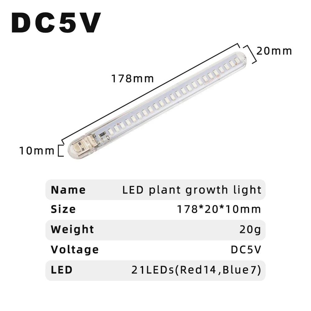 DC5V LED Plant Growing Lamp Bulb 21Leds USB Portable LED Grow Lights Full Spectrum LED Phyto Growth Light for Succulent Plant