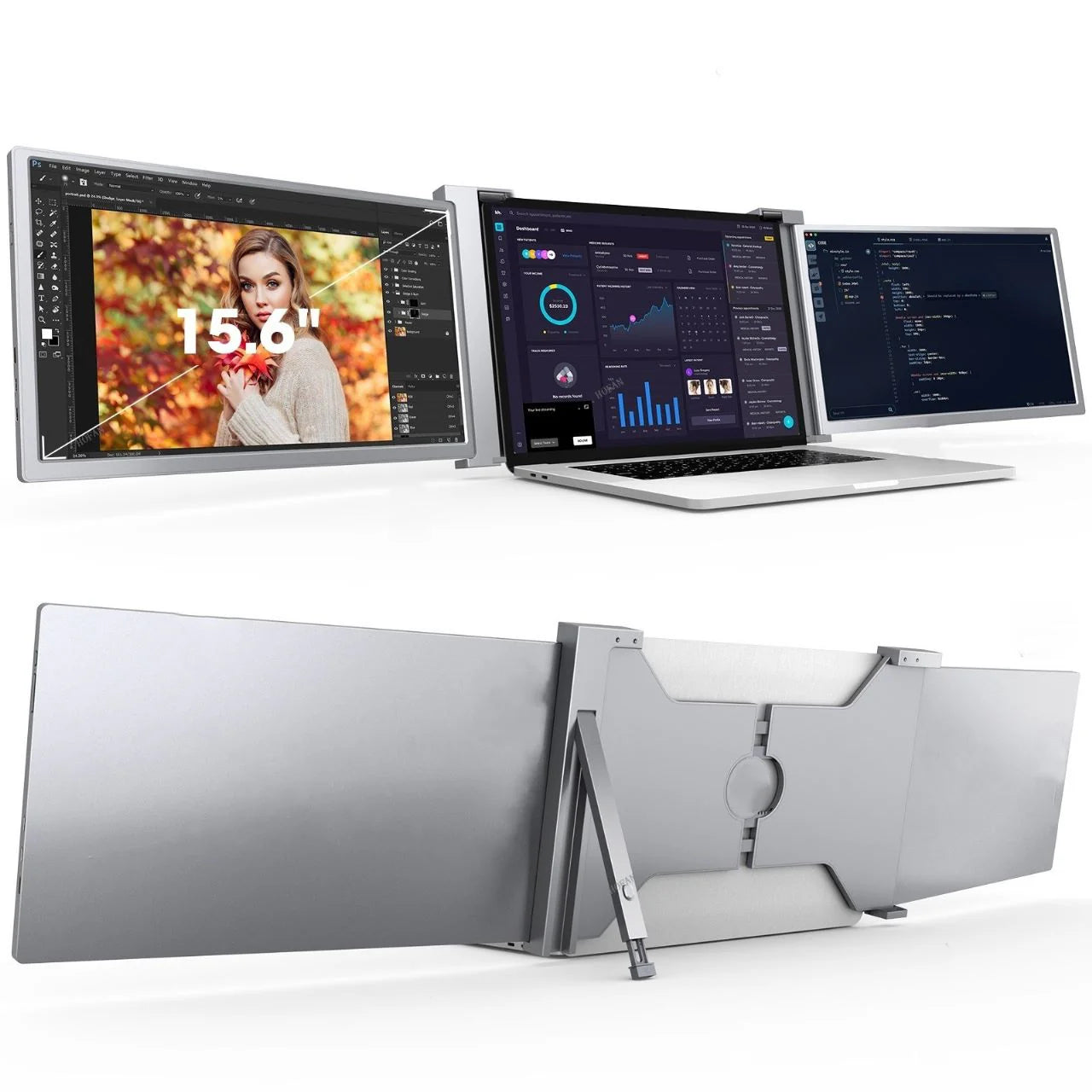 15.6 Inch Trifold Portable Monitor 1080P IPS FHD Laptop Screen Extender for Laptop - Space Grey