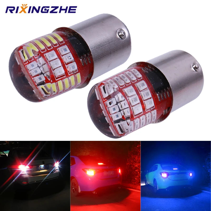 BAY15D P21/5W 1157 Led Double Color Strobe LED 3014 42 LED Flash Light Brake Blink Light Lamp Bulb Red White Blue Auto Brake