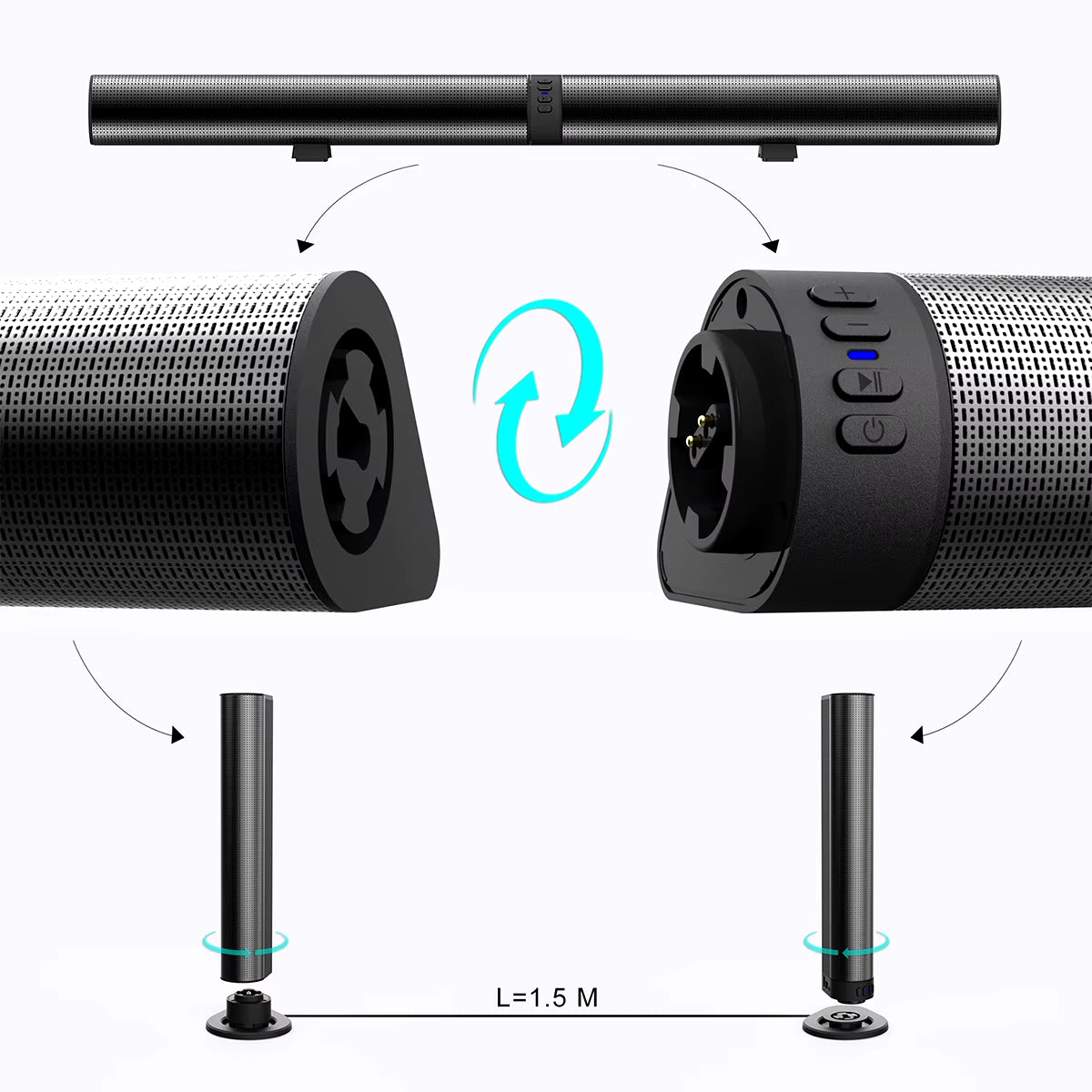 TV Soundbar Stereo Detachable Bluetooth Speaker FM Radio Column PC Sound Bar Speakers Split 2 Speakers for Home Theater System