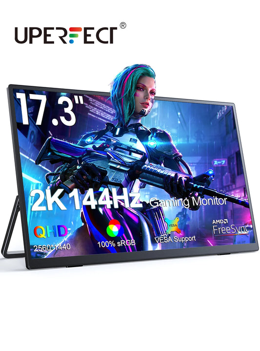 17.3 Inch 2K 144Hz Portable Gaming Monitor 2560X1440 HDR Freesync IPS Display for PC Mac Phone Game Console Steam Deck