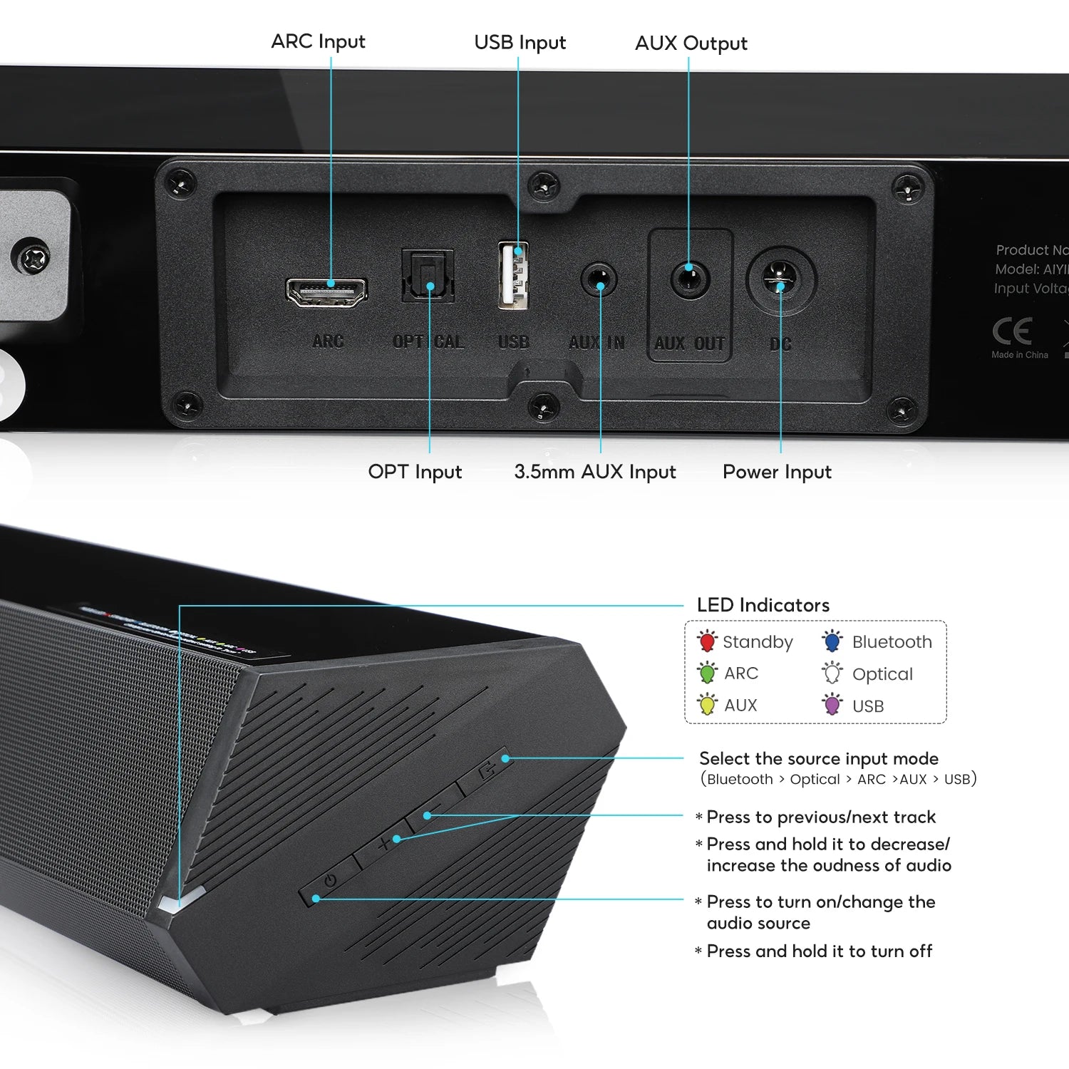 S03 Sound Bar for TV 100W Bluetooth 5.0 Soundbar Bass Home Sound Theater Stereo Subwoofer Surround Wireless Speakers