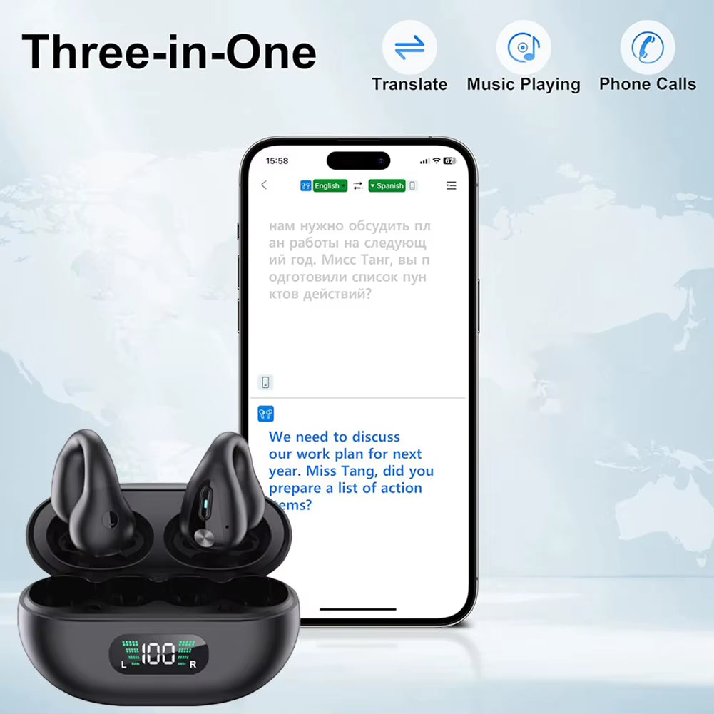 Smart AI Translator Earbuds 144 Languages Noise Cancelling Wireless BT Headset Instant Translator Smart Voice Real Time ﻿