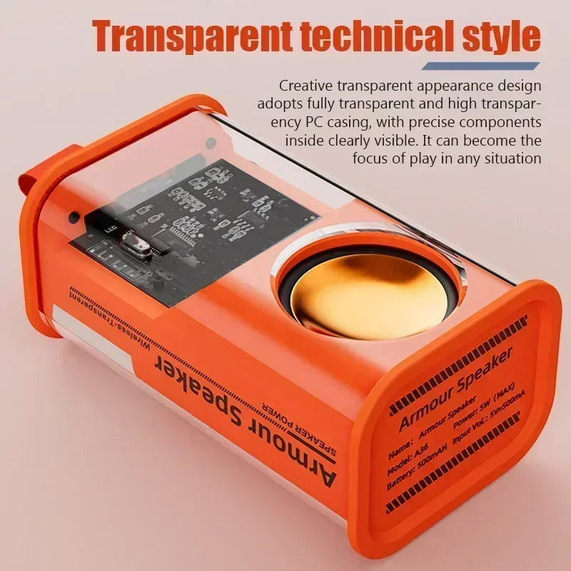 Loudspeaker Sound Box the Bass Transparent Wireless A36 Mecha Speakers Shake Speakers Audio Player Bluetooth Stereo Surround