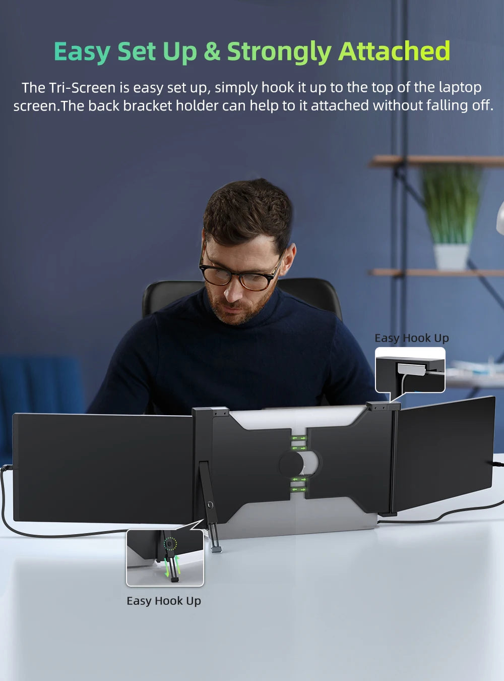 Ustation Z 14 Tri Screen Laptop Monitor Extender Triple Display Portable Workstation for Dell Mac ASUS HP Plug & Play